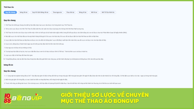 Thể Thao Ảo BONGVIP - Chuyên mục cá cược dẫn đầu xu thế mới 4 Thể thao ảo BONGVIP là trò chơi được đầu tư chỉnh chu về trải nghiệm